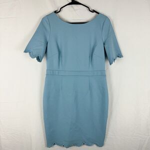 Boden Light Blue Emma Ponte Embroidered Scallop Trim Bodycon Sheath Dress 10P